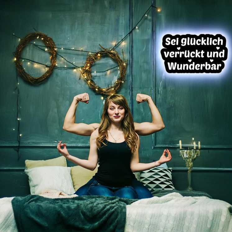 LEON FOLIEN RGB Led ´Sei glücklich verrückt und Wunderbar ´ Wanddeko Schriftzug aus MDF Holz - Richtfest Einzug Deko Geschenk