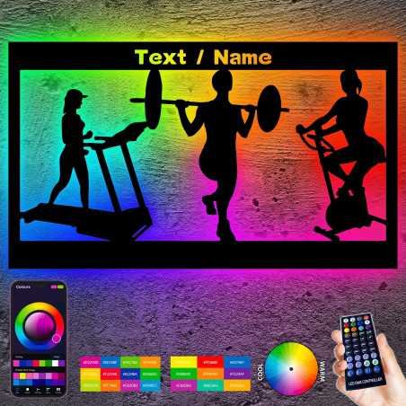 LEON FOLIEN RGB LED Frauen Fitnessstudio Fitness Wand Deko - personalisiert mit NAME Schlummerlicht Nachtlicht für Schlafzimmer