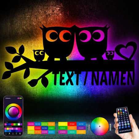 LEON FOLIEN Eule Familie Schlummerlicht Nachtlicht Wand Lampe Eulen Zauber Eule Geschenke RGB LED Deko, personalisiert mit Text