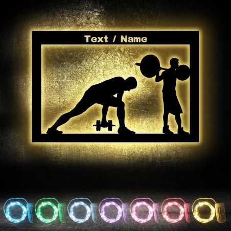 LEON FOLIEN MANN Hantel Fitness Fitnessstudio Fitness Wand Deko Led personalisiert mit NAME Schlummerlicht Nachtlicht für