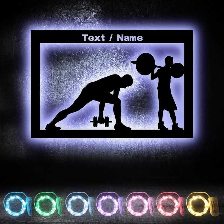 LEON FOLIEN MANN Hantel Fitness Fitnessstudio Fitness Wand Deko Led personalisiert mit NAME Schlummerlicht Nachtlicht für