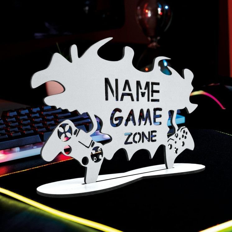 Tischdeko GAME ZONE - Personalisiert NAME Geschenke - Besondere Geschenke für Videospiel - (optional) LED Lichterkette - in 7