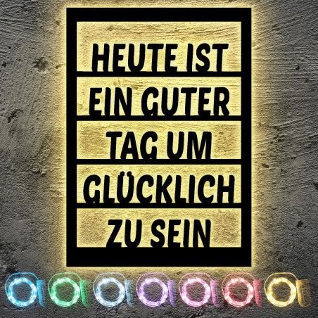 Guter Tag um glücklich zu sein Wanddeko Schriftzug aus Holz I Wand Deko Geschenk Wohnzimmer Flur Familie in 7 Farbe