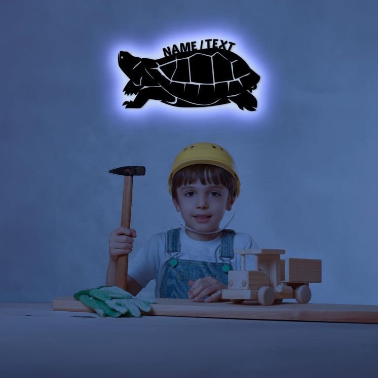 Schildkröte - Lampe LED Nachtlicht Wand Schlummerlicht Holz Deko Figur für Wohnzimmer Kinder - Zimmer in 7 Farbe