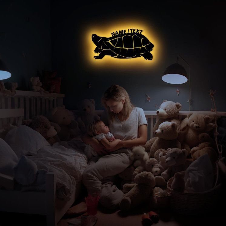 Schildkröte - Lampe LED Nachtlicht Wand Schlummerlicht Holz Deko Figur für Wohnzimmer Kinder - Zimmer in 7 Farbe