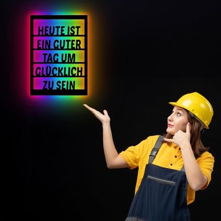 RGB LED Guter Tag um glücklich zu sein Wanddeko Schriftzug aus Holz I Wand Deko Geschenk Wohnzimmer Flur Familie in 7 Farbe