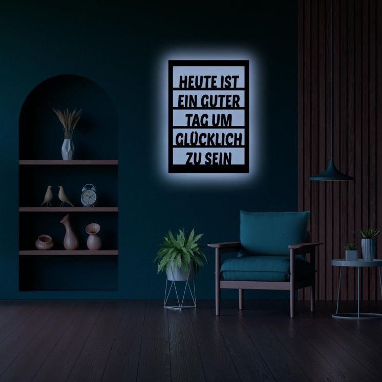 RGB LED Guter Tag um glücklich zu sein Wanddeko Schriftzug aus Holz I Wand Deko Geschenk Wohnzimmer Flur Familie in 7 Farbe