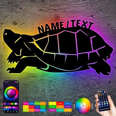 Schildkröte - Lampe RGB LED Nachtlicht Wand Schlummerlicht Holz Deko Figur für Wohnzimmer Kinder - Zimmer in 7 Farbe