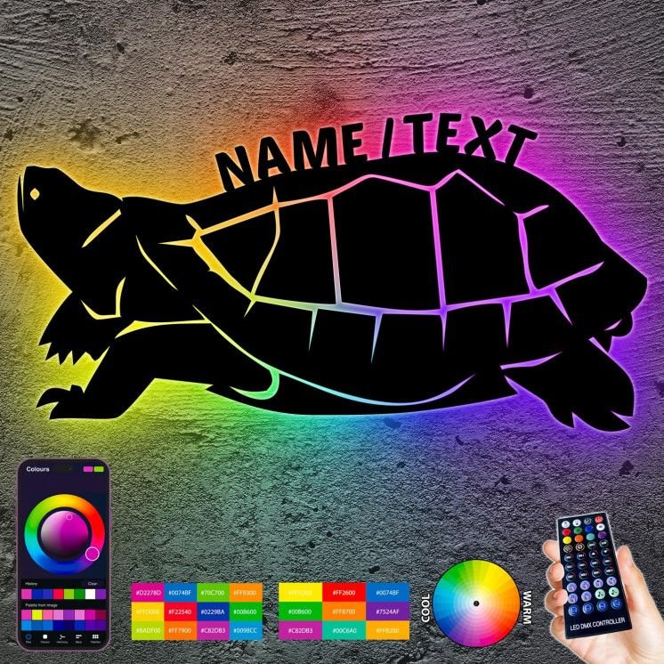 Schildkröte - Lampe RGB LED Nachtlicht Wand Schlummerlicht Holz Deko Figur für Wohnzimmer Kinder - Zimmer in 7 Farbe