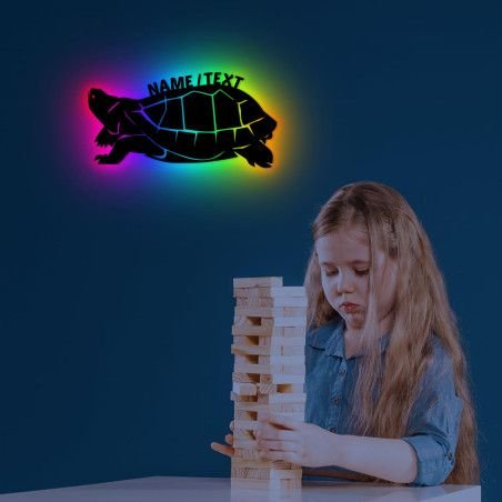 Schildkröte - Lampe RGB LED Nachtlicht Wand Schlummerlicht Holz Deko Figur für Wohnzimmer Kinder - Zimmer in 7 Farbe