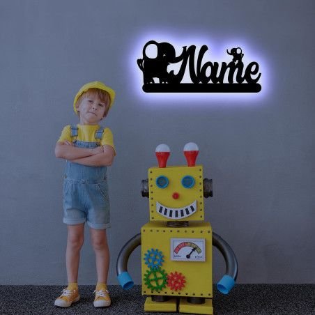 LED Deko Schlummerlicht Nachtlicht Elefant, personalisiert mit Wunsch Namen Abendlicht Kinderzimmer Wohnzimmer Geschenk Für