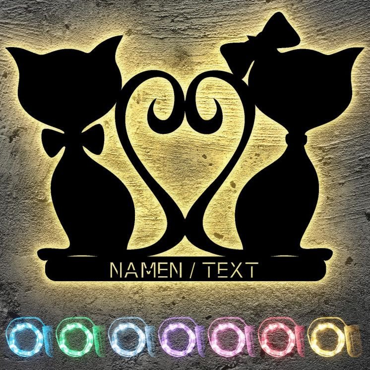 LED´Mr. and Mrs. Cats´ich Liebe Dich Liebesgeschenk Jahrestag Geschenk personalisiert NAMEN/TEXT - Wohnzimmer oder Schlafzimmer.