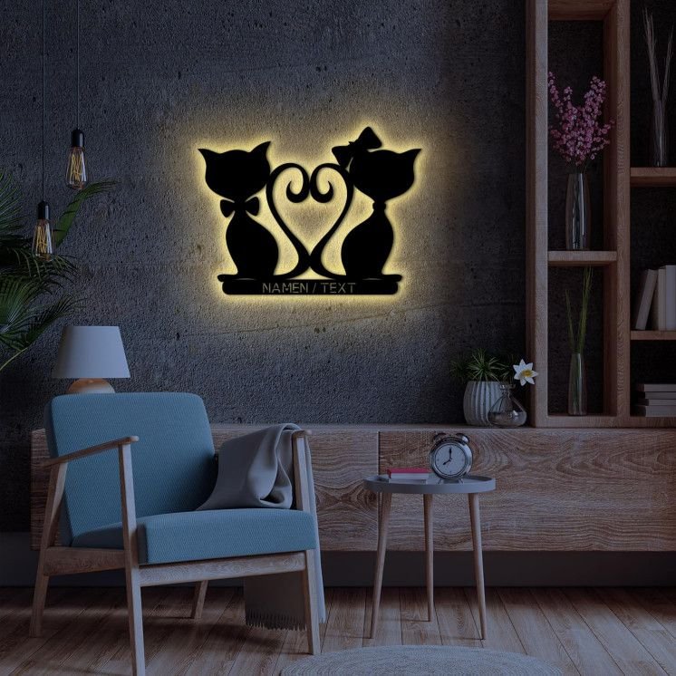 LED´Mr. and Mrs. Cats´ich Liebe Dich Liebesgeschenk Jahrestag Geschenk personalisiert NAMEN/TEXT - Wohnzimmer oder Schlafzimmer.