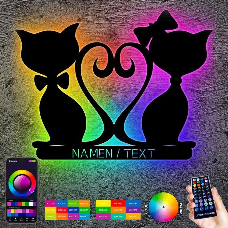 RGB LED´Mr. and Mrs. Cats´ich Liebe Dich Liebesgeschenk Jahrestag Geschenk personalisiert NAMEN/TEXT - Wohnzimmer oder