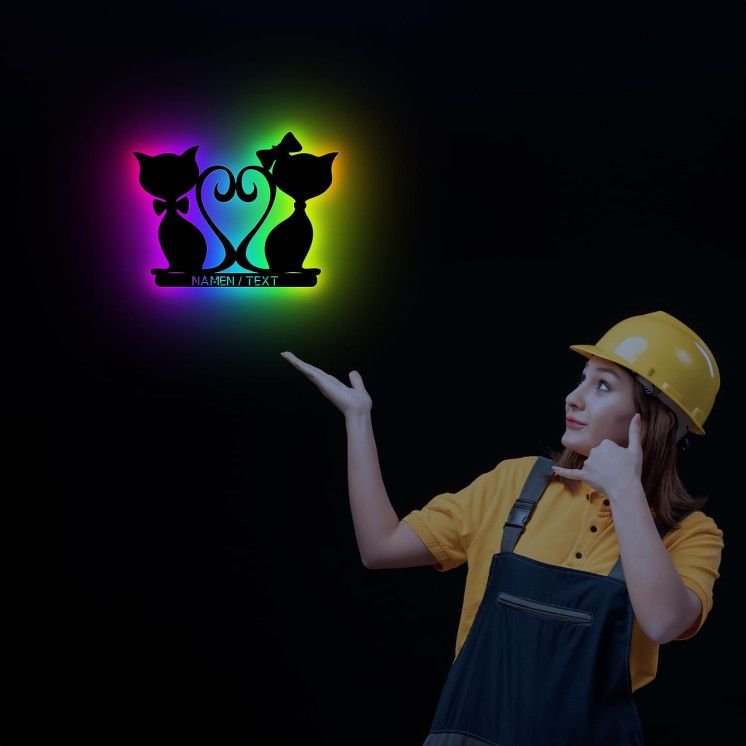 RGB LED´Mr. and Mrs. Cats´ich Liebe Dich Liebesgeschenk Jahrestag Geschenk personalisiert NAMEN/TEXT - Wohnzimmer oder