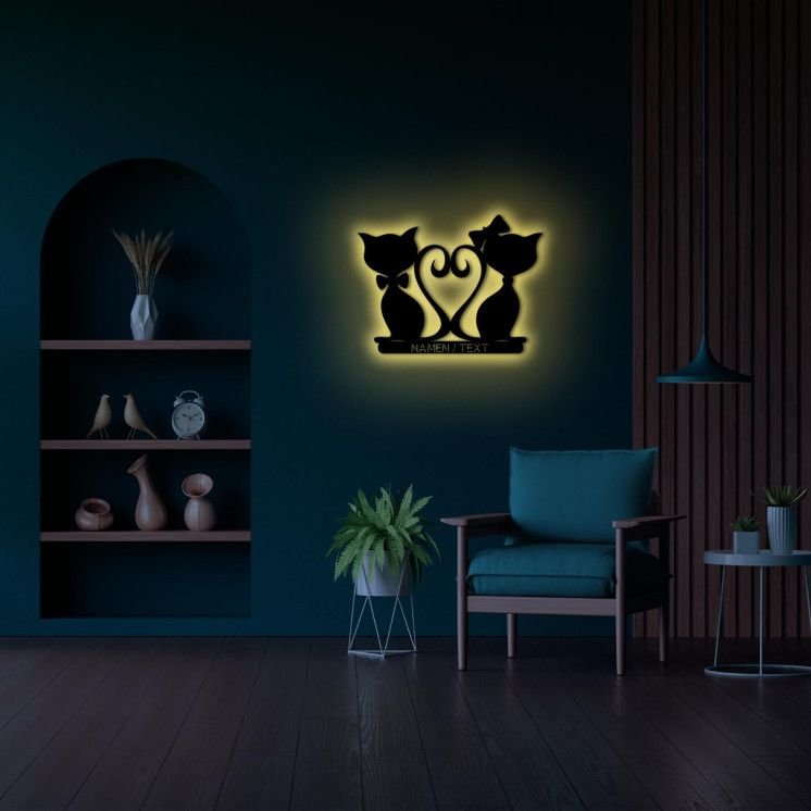 RGB LED´Mr. and Mrs. Cats´ich Liebe Dich Liebesgeschenk Jahrestag Geschenk personalisiert NAMEN/TEXT - Wohnzimmer oder