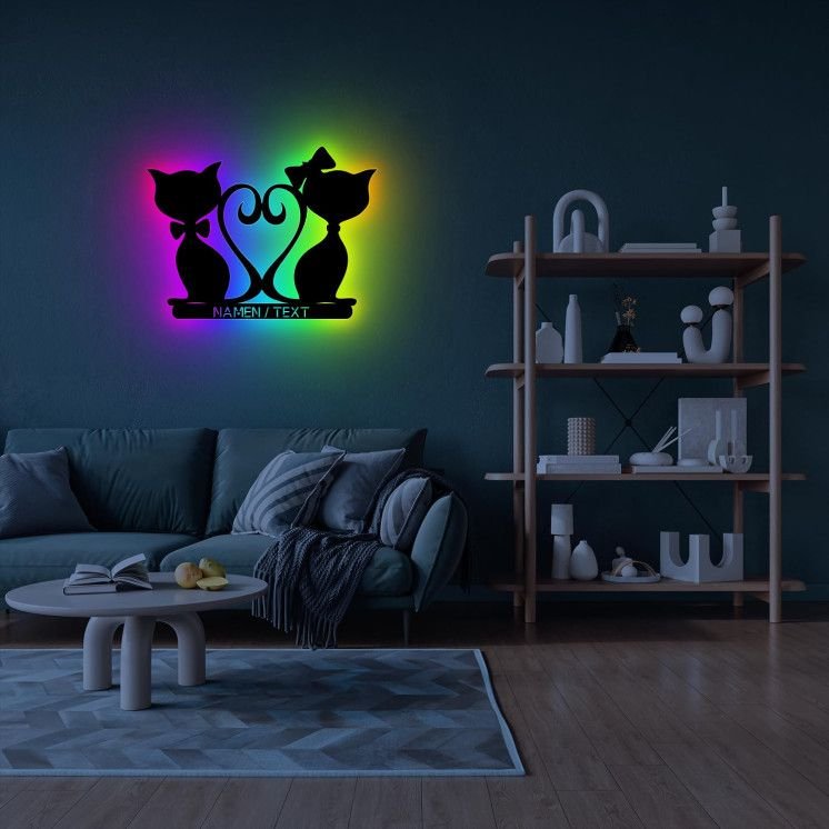 RGB LED´Mr. and Mrs. Cats´ich Liebe Dich Liebesgeschenk Jahrestag Geschenk personalisiert NAMEN/TEXT - Wohnzimmer oder