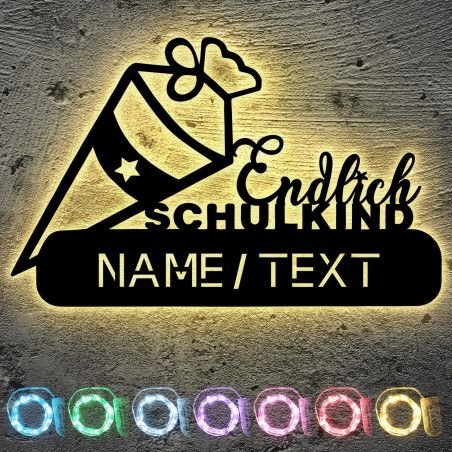 "Endlich Schulkind" LED Deko Schlummerlicht Nachtlicht, personalisiert mit Wunsch Namen Abendlicht Kinderzimmer Geschenk Für