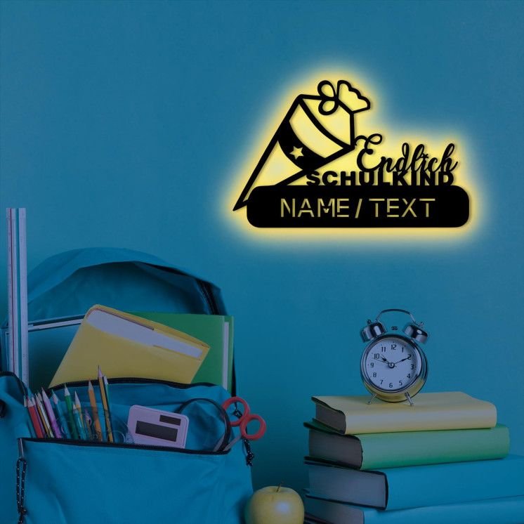 "Endlich Schulkind" RGB LED Deko Schlummerlicht Nachtlicht, personalisiert mit Wunsch Namen Abendlicht Kinderzimmer Geschenk Für