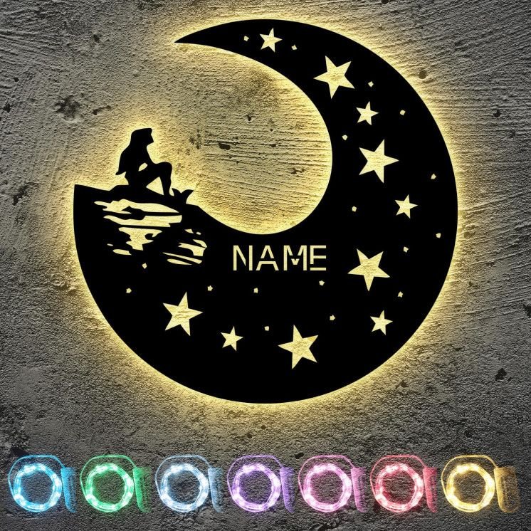 Led Lampe Schlummerlicht Nachtlicht personalisiert " Fee auf Mond & Sterne " Geschenke zur Geburt Feen Geschenk mit Name