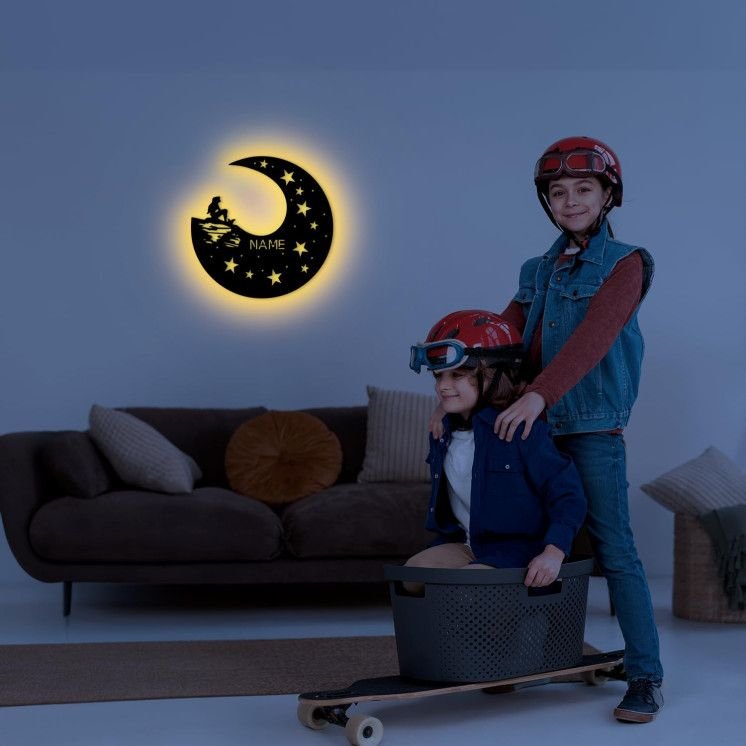 Led Lampe Schlummerlicht Nachtlicht personalisiert " Fee auf Mond & Sterne " Geschenke zur Geburt Feen Geschenk mit Name