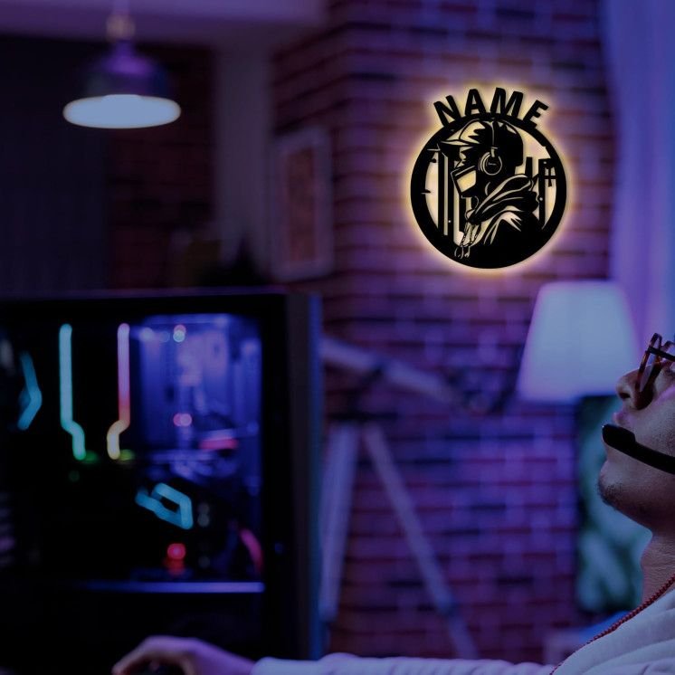 LED JUNGE Spiele- und Social-Media-Player Gaming Schild - Gamer Geschenkidee personalisiert Mit Name Wand Lampe - Zimmer Deko -