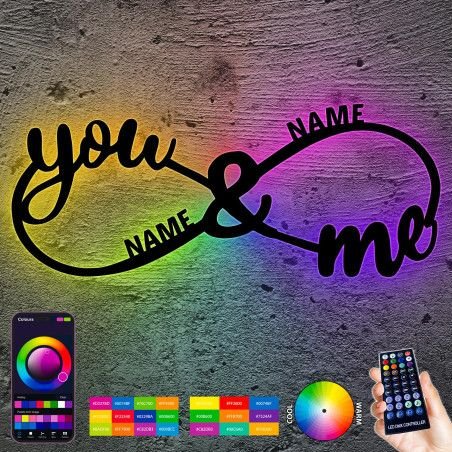 RGB LED YOU & ME Unendlichkeitszeichen mit Namen Liebe Liebesbeweise zur Hochzeit Verlobung Jahrestag Hochzeitsgeschenke