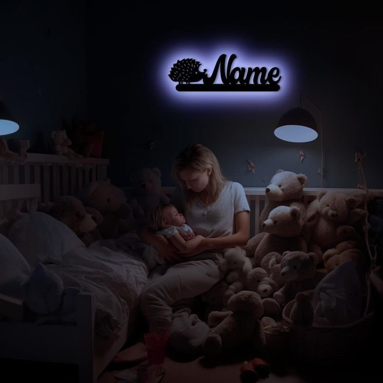 LEON FOLIEN Igel LED Deko Schlummerlicht Nachtlicht Igeltier, personalisiert mit Wunsch Namen Abendlicht Kinderzimmer Wohnzimmer