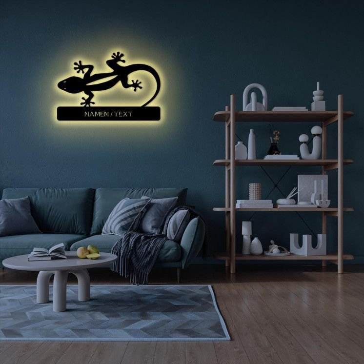 LEON FOLIEN „Gecko Regal“ Echse Reptile Schlummerlicht LED, personalisiert mit Name Oder Text Lasergravur Nachtlicht für