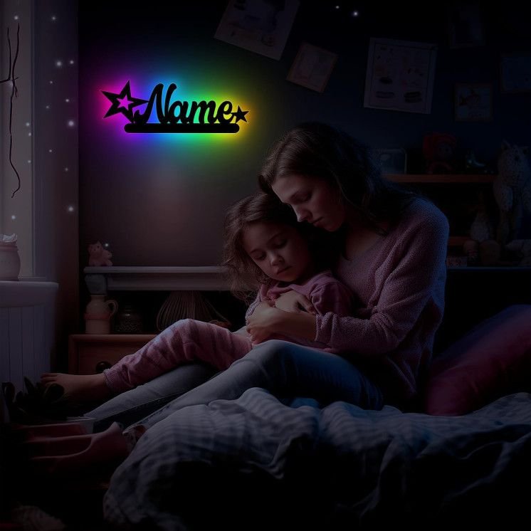 LEON FOLIEN RGB LED Deko Schlummerlicht Nachtlicht Sterne, personalisiert mit Wunsch Namen Abendlicht Kinderzimmer Wohnzimmer