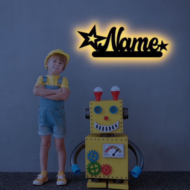 LEON FOLIEN RGB LED Deko Schlummerlicht Nachtlicht Sterne, personalisiert mit Wunsch Namen Abendlicht Kinderzimmer Wohnzimmer