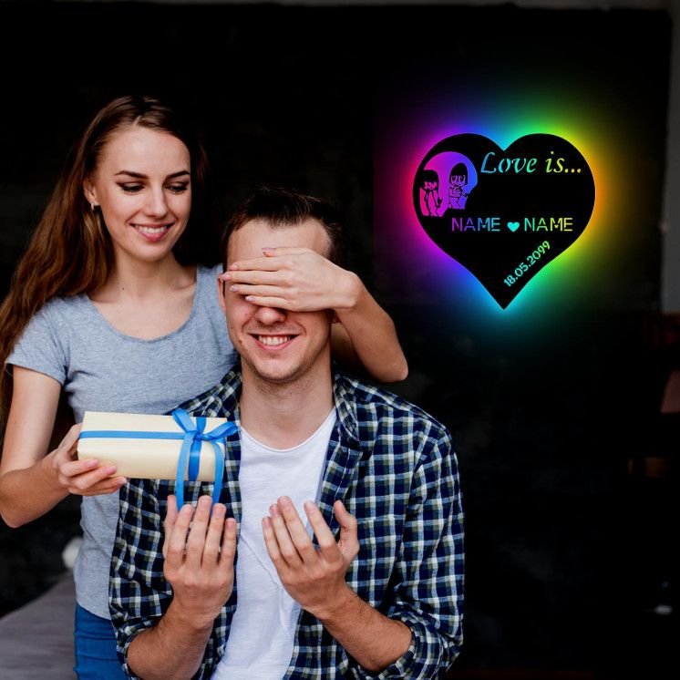 Love is Herz RGB LED Herz personalisiert mit 2 Namen & Datum Deko Hochzeitsgeschenk Brautpaar - Individuelles Geschenk zur