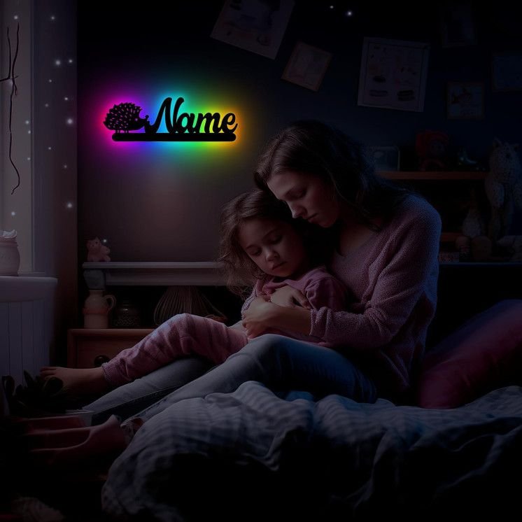 LEON FOLIEN Igel RGB LED Deko Schlummerlicht Nachtlicht Igeltier, personalisiert mit Wunsch Namen Abendlicht Kinderzimmer