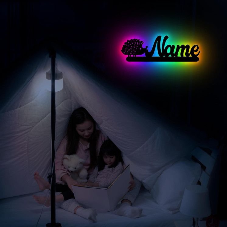 LEON FOLIEN Igel RGB LED Deko Schlummerlicht Nachtlicht Igeltier, personalisiert mit Wunsch Namen Abendlicht Kinderzimmer