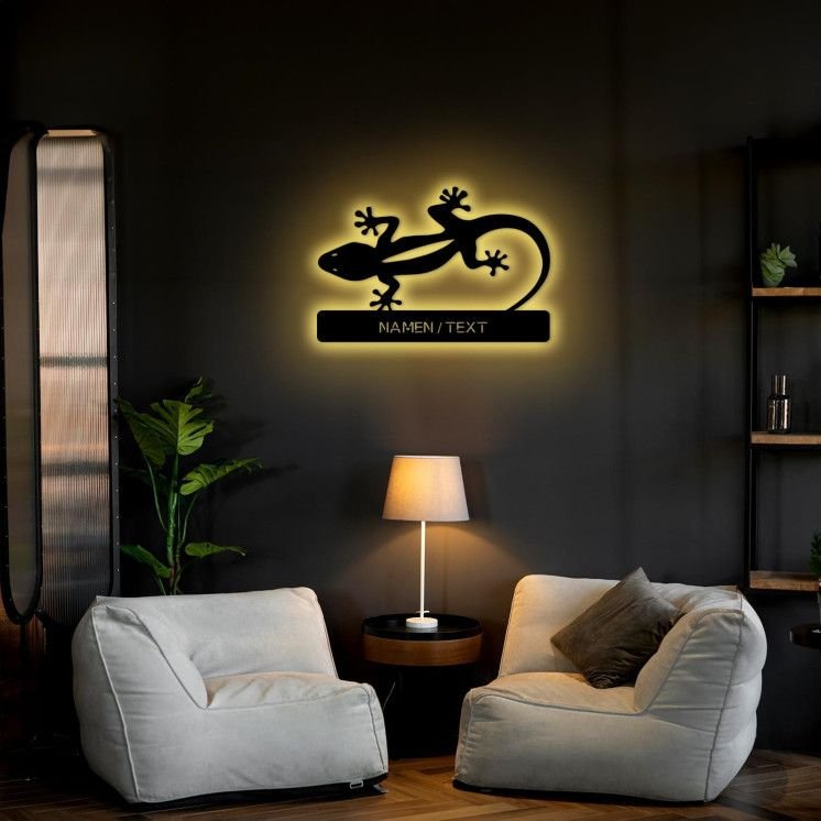 LEON FOLIEN RGB „Gecko Regal“ Echse Reptile Schlummerlicht LED, personalisiert mit Name Oder Text Lasergravur Nachtlicht für