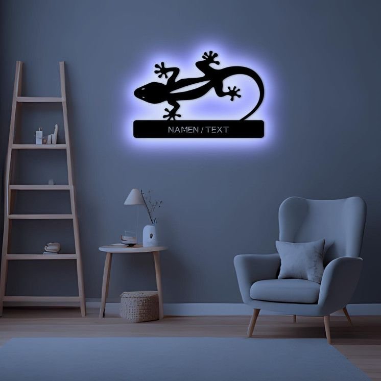 LEON FOLIEN RGB „Gecko Regal“ Echse Reptile Schlummerlicht LED, personalisiert mit Name Oder Text Lasergravur Nachtlicht für