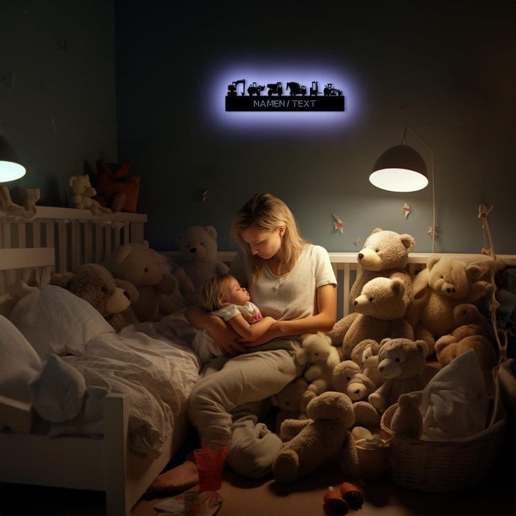 Bauautos LED Deko Schlummerlicht Nachtlicht , personalisiert mit Wunsch Namen Abendlicht Geschenk Für Babys & Kinder : LKW