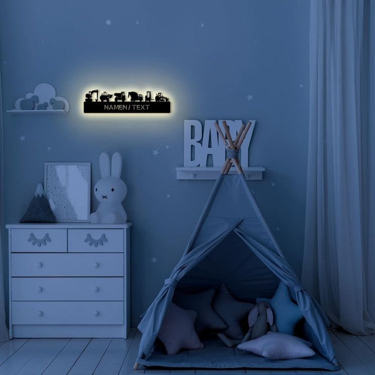 Bauautos LED Deko Schlummerlicht Nachtlicht , personalisiert mit Wunsch Namen Abendlicht Geschenk Für Babys & Kinder : LKW