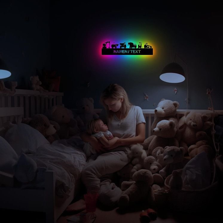 Bauautos RGB LED Deko Schlummerlicht Nachtlicht , personalisiert mit Namen Abendlicht Geschenk Für Babys & Kinder ,LKW Fahrzeug