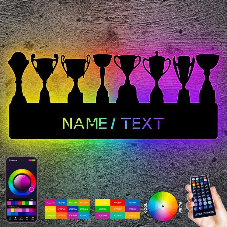 " Pokal Set " Schlummerlicht Nachtlicht RGB Led Lampe personalisiert Geschenk mit Name in 7 Farbe Holz - Zimmerdeko