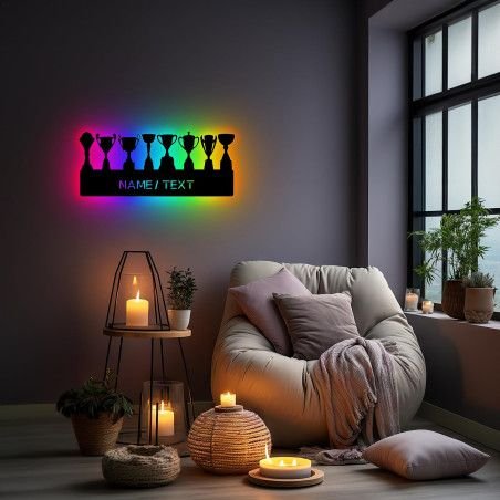 " Pokal Set " Schlummerlicht Nachtlicht RGB Led Lampe personalisiert Geschenk mit Name in 7 Farbe Holz - Zimmerdeko