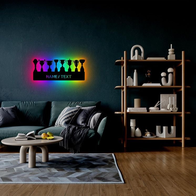 " Pokal Set " Schlummerlicht Nachtlicht RGB Led Lampe personalisiert Geschenk mit Name in 7 Farbe Holz - Zimmerdeko