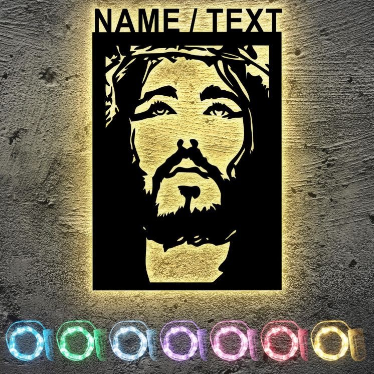 Jesus Christus Schlummerlicht LED, personalisiert mit Name Oder Text Lasergravur Nachtlicht für Schlafzimmer Wohnzimmer Geschenk