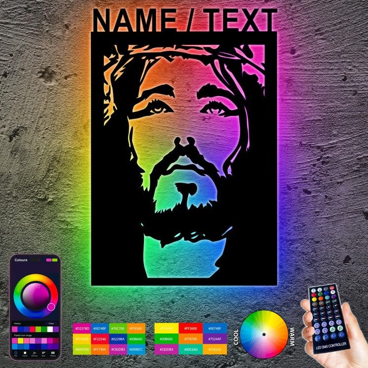 Jesus Christus Schlummerlicht RGB LED, personalisiert mit Name Oder Text Nachtlicht für Schlafzimmer Wohnzimmer Geschenk Für