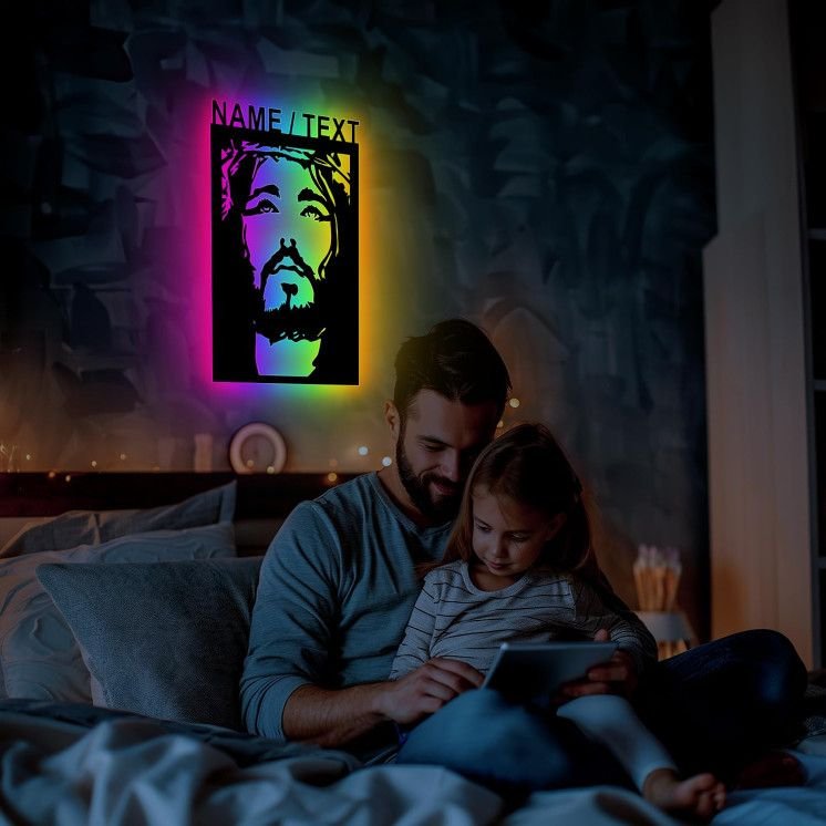 Jesus Christus Schlummerlicht RGB LED, personalisiert mit Name Oder Text Nachtlicht für Schlafzimmer Wohnzimmer Geschenk Für