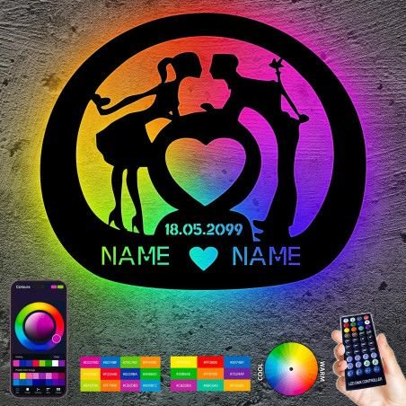 LEON FOLIEN Love Schlummerlicht RGB LED, personalisiert Namen & Datum Lasergravur Nachtlicht für Schlafzimmer Wohnzimmer