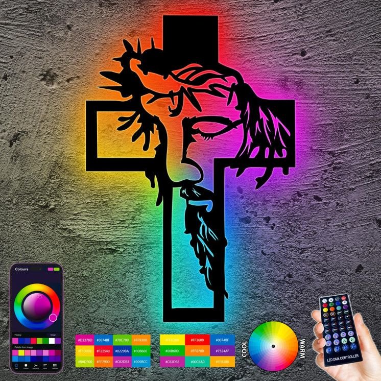 Kreuzen Jesus Christus Schlummerlicht RGB LED, personalisiert Lasergravur Nachtlicht für Schlafzimmer Wohnzimmer Geschenk Für