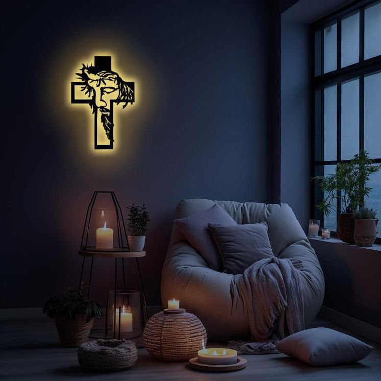 Kreuzen Jesus Christus Schlummerlicht RGB LED, personalisiert Lasergravur Nachtlicht für Schlafzimmer Wohnzimmer Geschenk Für