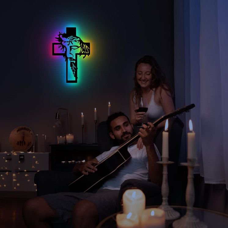 Kreuzen Jesus Christus Schlummerlicht RGB LED, personalisiert Lasergravur Nachtlicht für Schlafzimmer Wohnzimmer Geschenk Für